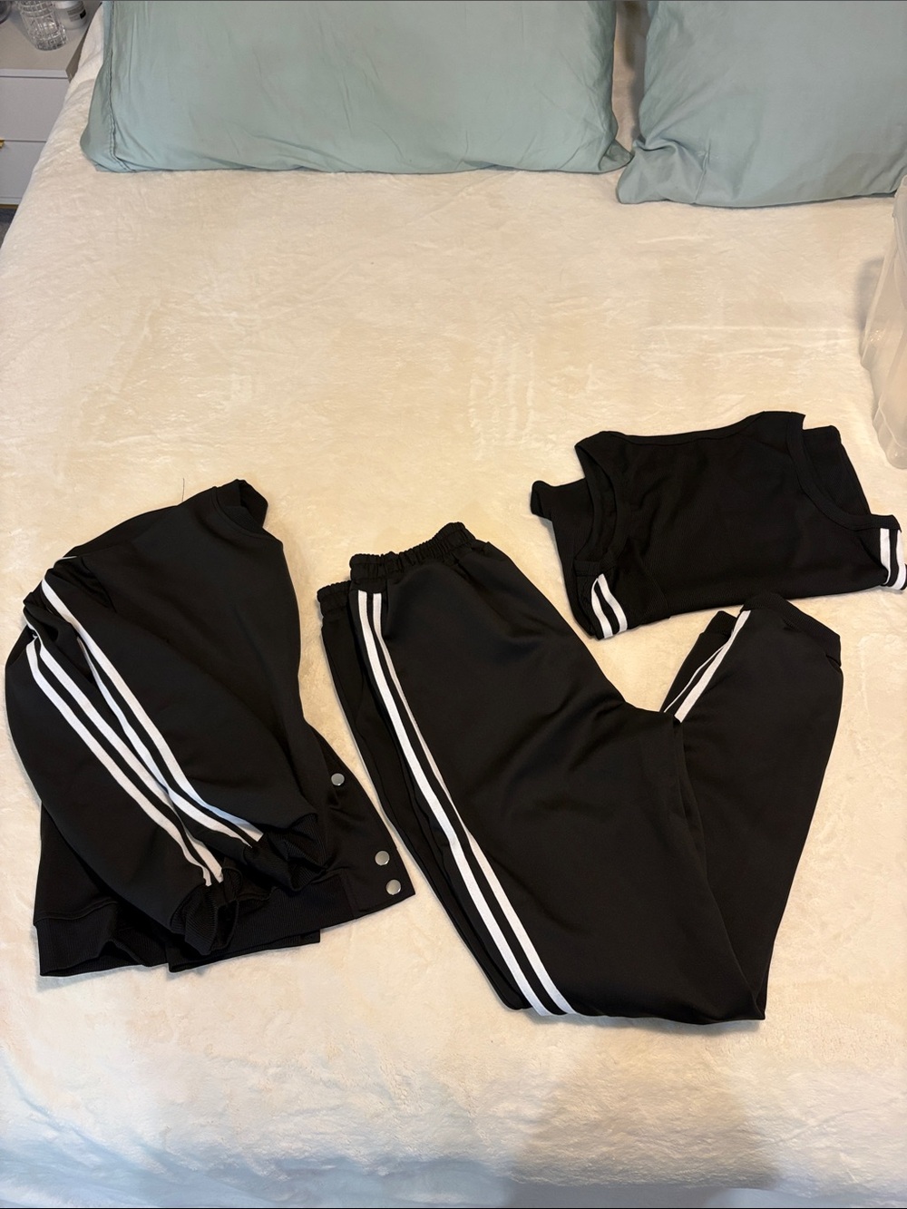 Black Athletic 3 piece set with White Stripes
